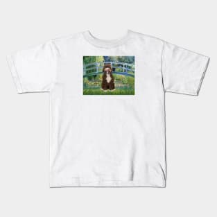 Monet's Lily Pond Bridge Adapted to Include a Portuguese Water Dog Kids T-Shirt